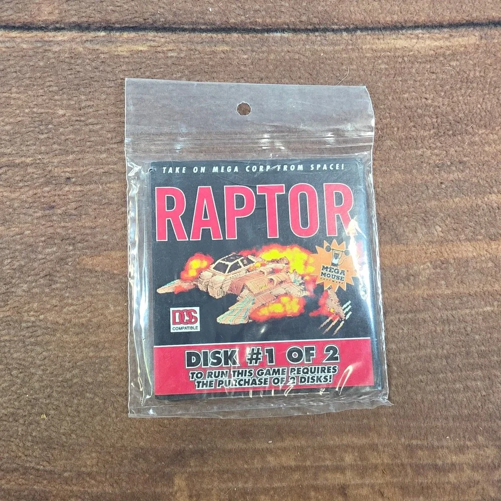 Mega Mouse Raptor Disk 1 PC DOS OS Black Good 3.5 Floppy Shareware